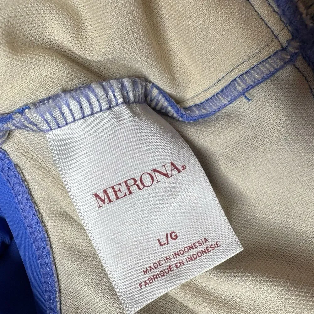 Merona Blue Swimsuit Lightly Padded Ruched One Piece Size Large preowned